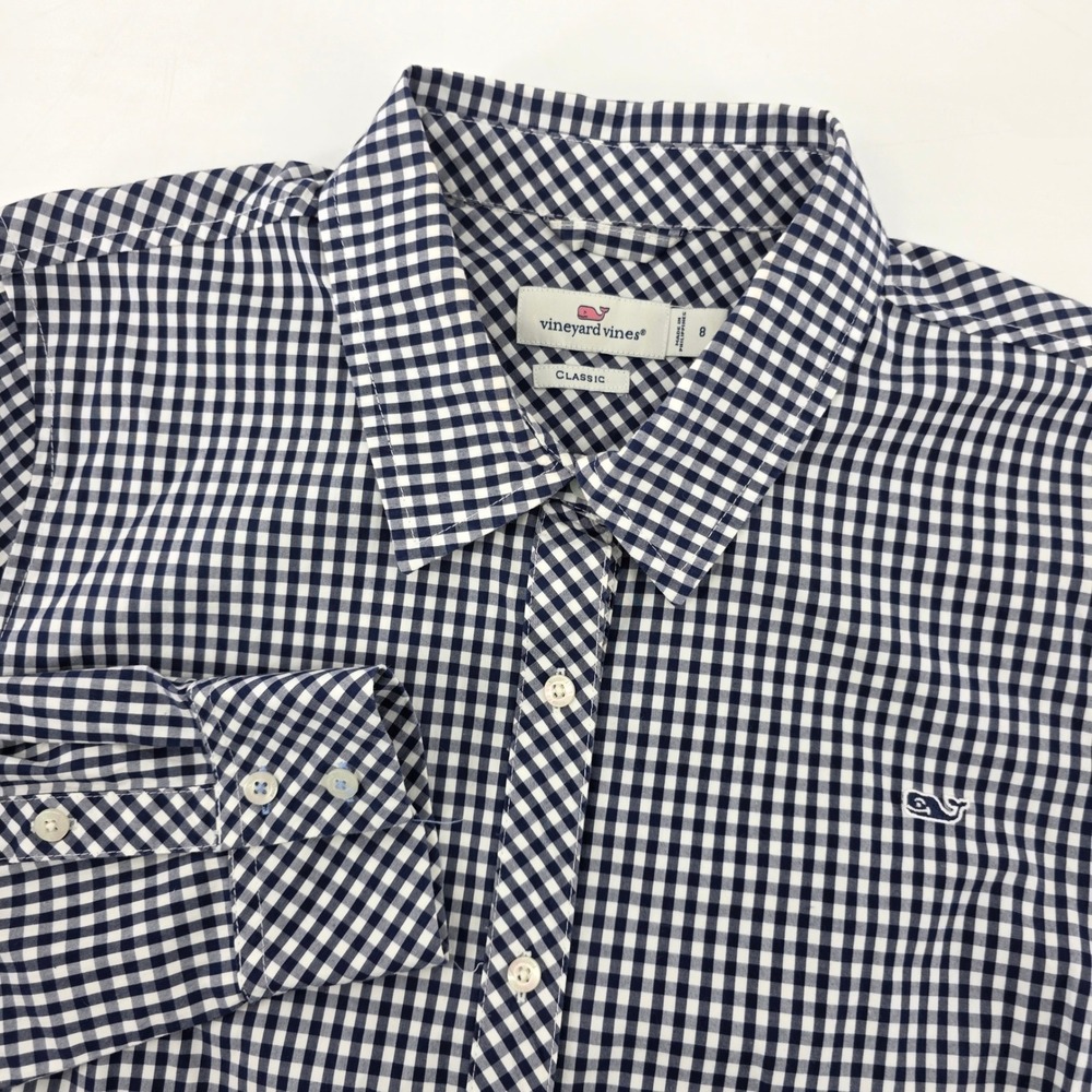 Vineyard Vines Womens 8 Classic Fit Gingham Button Down Shirt Navy  Casual